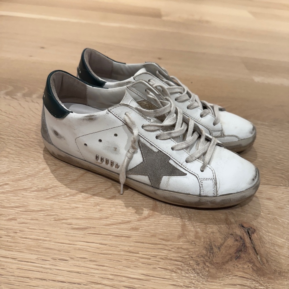 Golden Goose White/Dark Green Superstar Sneakers, 39